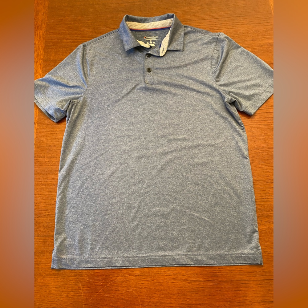 Champion men’s medium polo. This is more blue than gray.